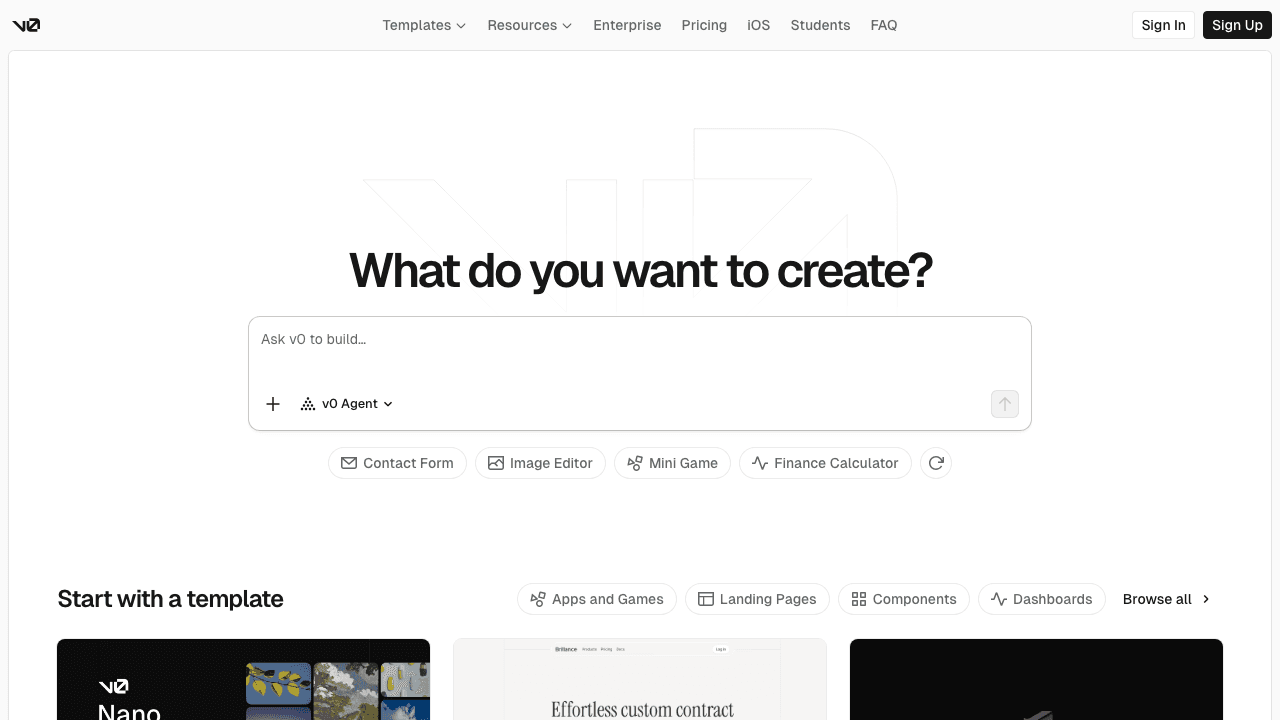 v0 interface screenshot - AI coding tool to accelerate development. See why developers choose this.