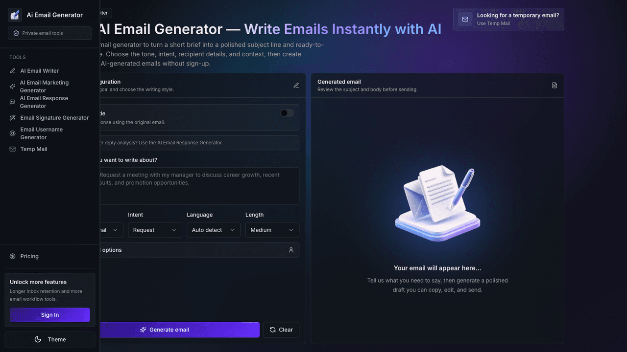 AI Email Generator screenshot