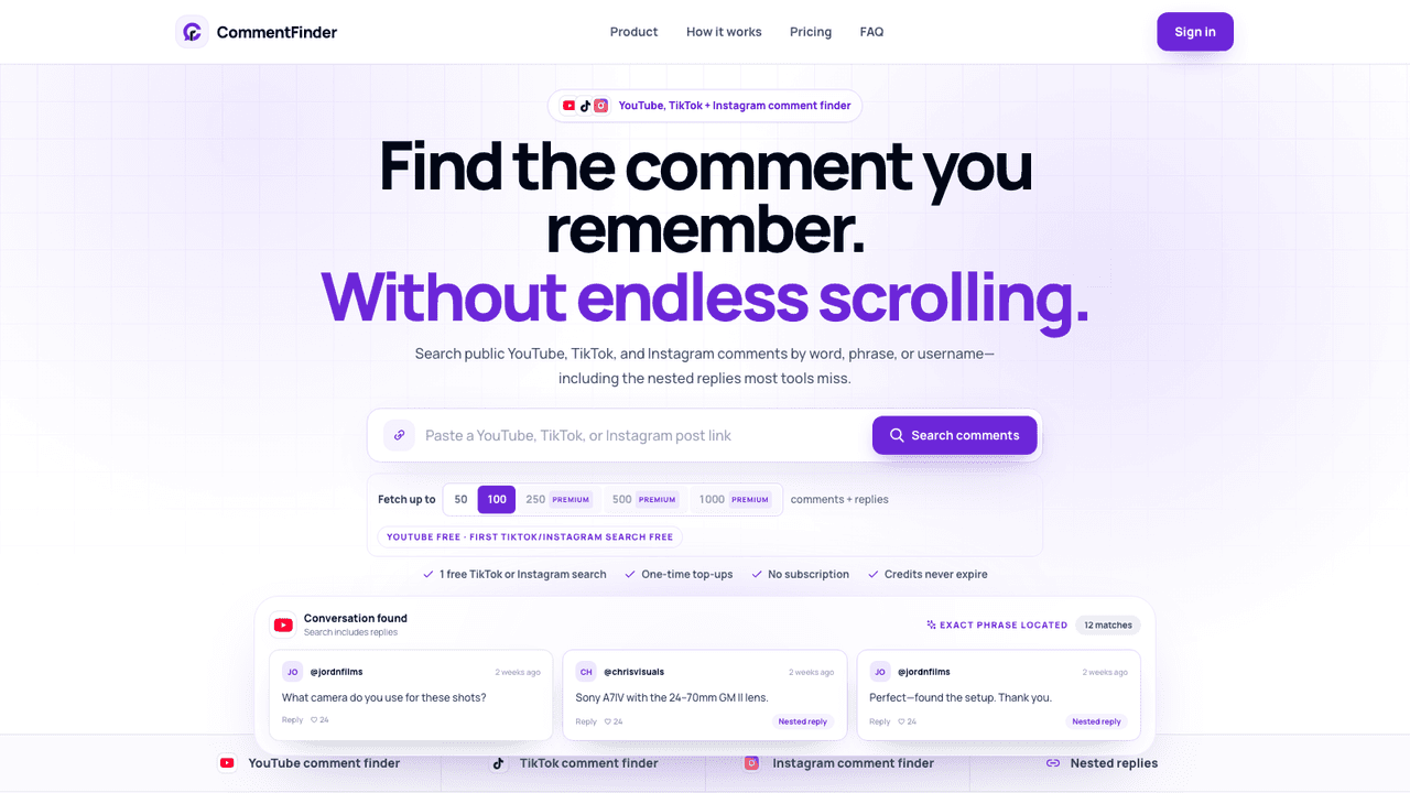 CommentFinder screenshot
