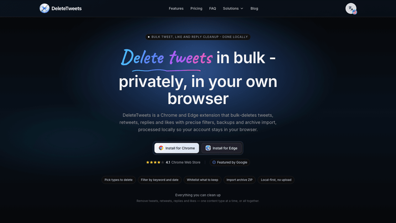 DeleteTweets screenshot