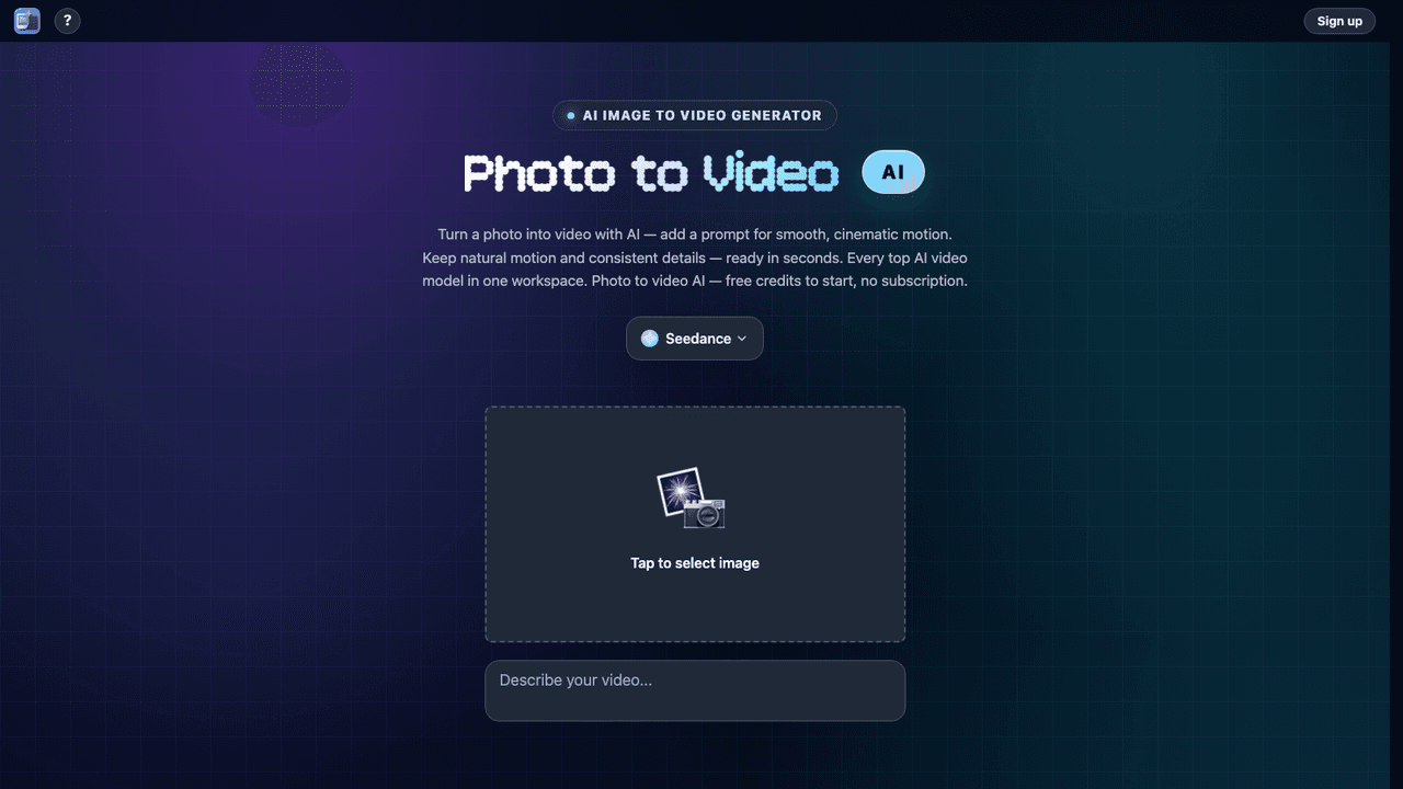 Photo to Video interface screenshot