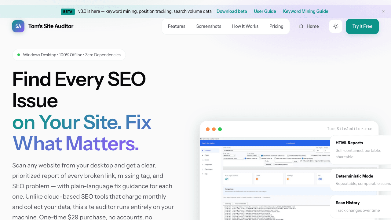 Tom's Site Auditor screenshot
