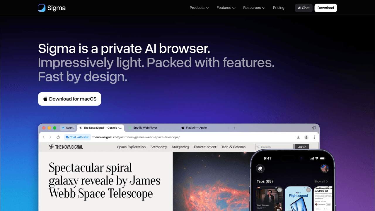 Sigma Browser screenshot