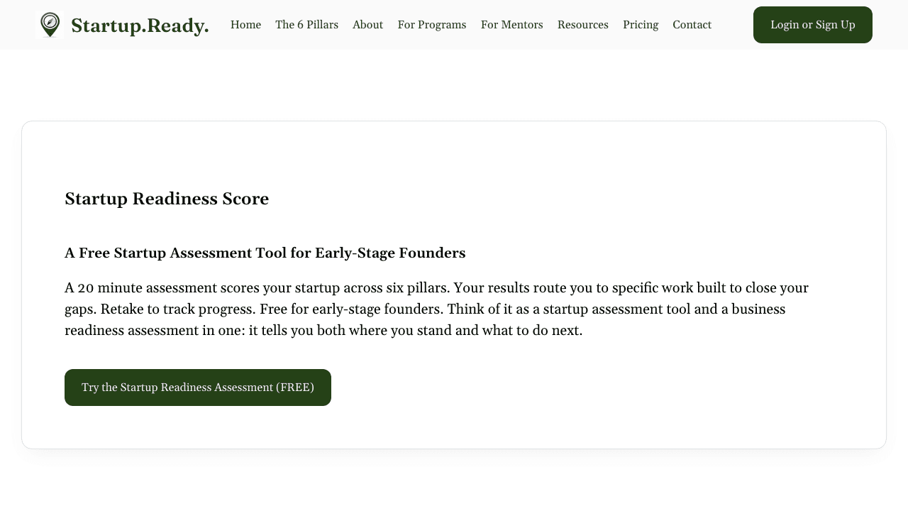 Startup Readiness Score screenshot