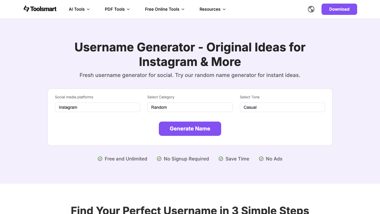 ToolSmart Username Generator screenshot