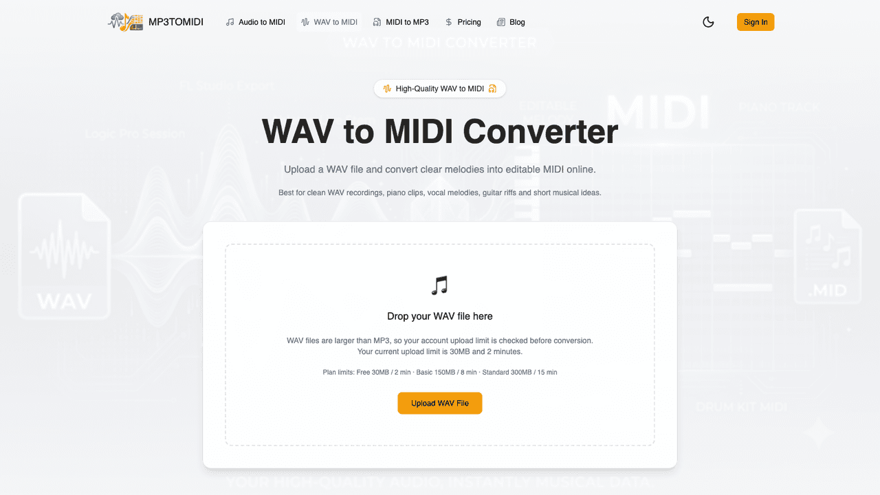 WAV to MIDI screenshot